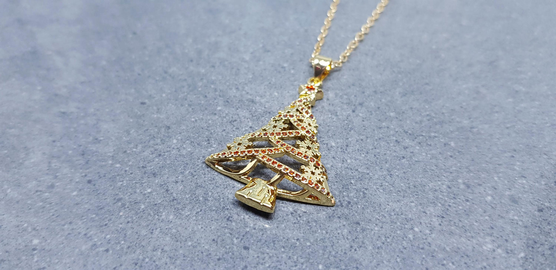 Christmas Tree Necklace, Brass Micro Pave Cubic Zirconia Pendant, Christmas Necklace, Festive Jewellery, Gold Christmas Tree