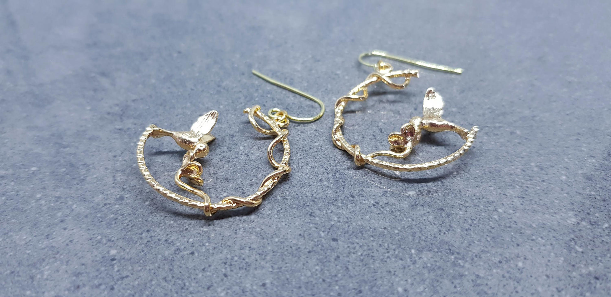 Gold Hoop Earrings, Hypoallergenic Ear Wires, Bird Earrings, Flower Earrings, Branch Hoop Jewelry, Detailed and Pretty