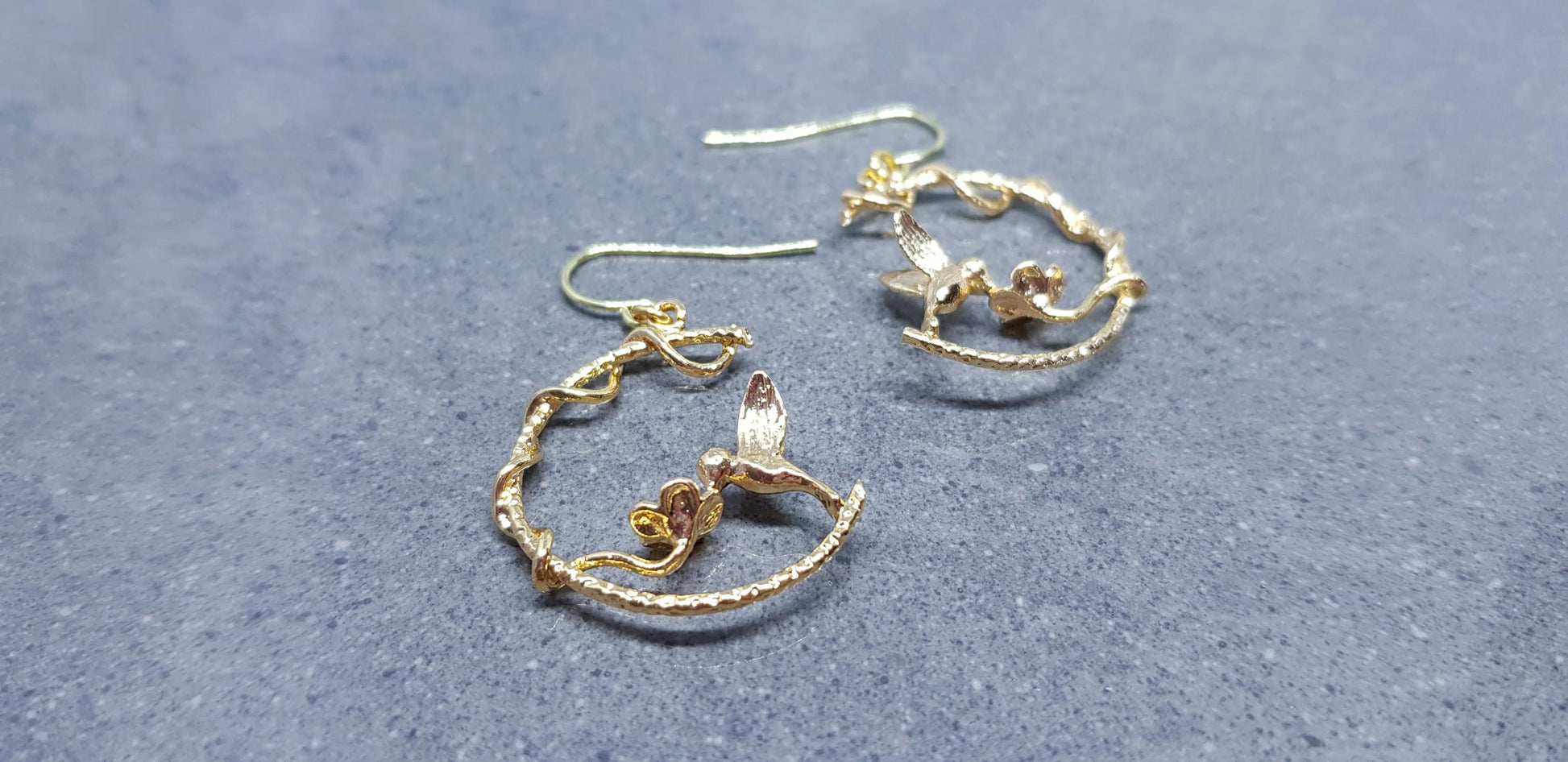 Gold Hoop Earrings, Hypoallergenic Ear Wires, Bird Earrings, Flower Earrings, Branch Hoop Jewelry, Detailed and Pretty