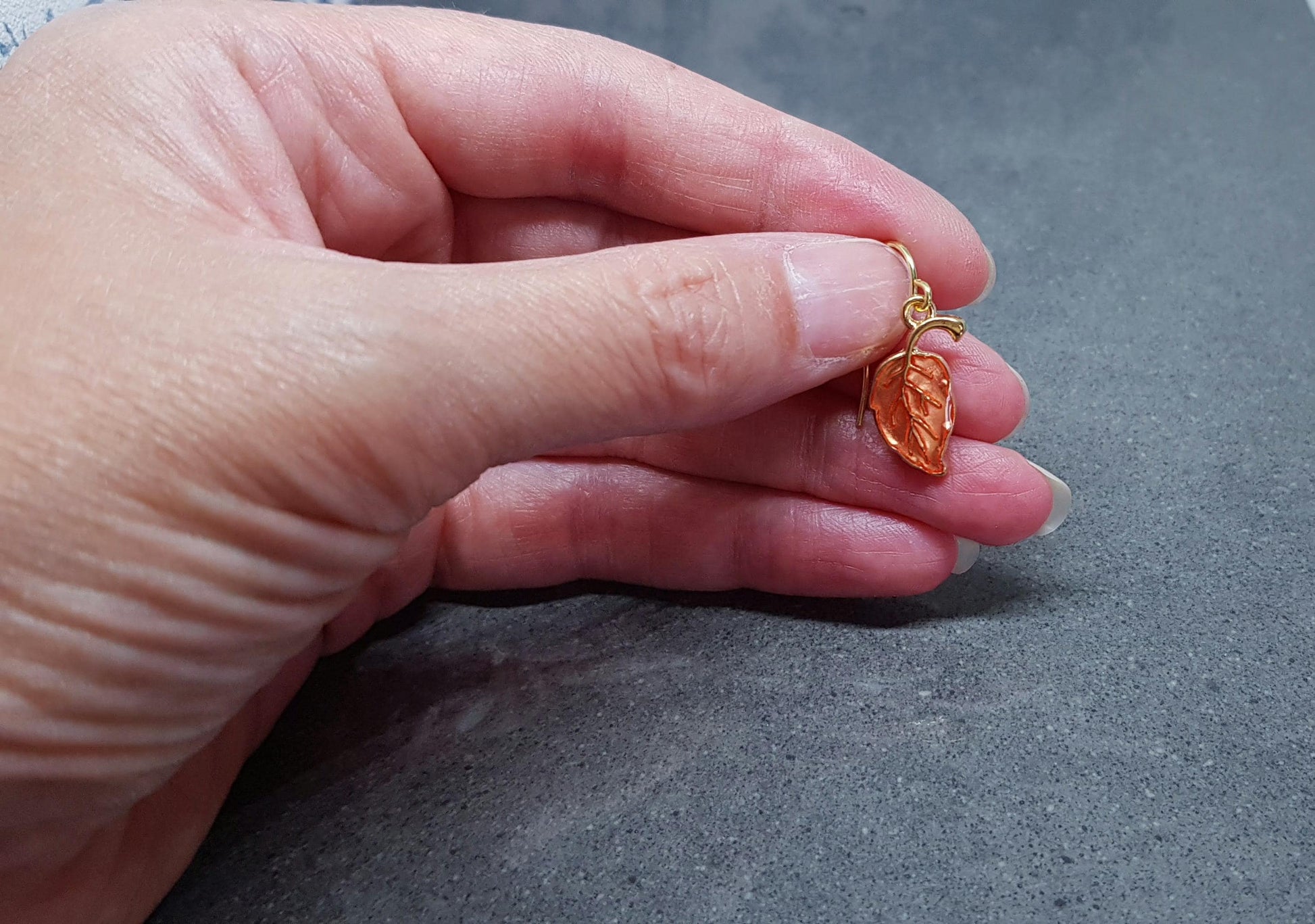 Leaf Earrings, Choice of Ear Wires, Autumn Leaves, Choice of Colours, Coral, Green, Golden, Gold Plated Jewellery