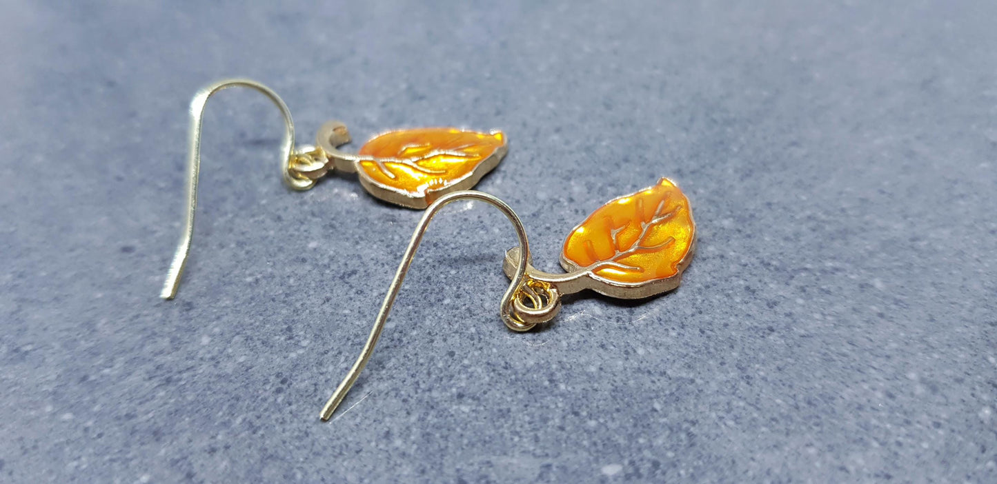 Leaf Earrings, Choice of Ear Wires, Autumn Leaves, Choice of Colours, Coral, Green, Golden, Gold Plated Jewellery