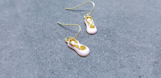 Ballet Shoe Earrings, Hypoallergenic Ear Wires, Pink Ballet Shoe, Shoe Earrings, Gold Shoe Earrings