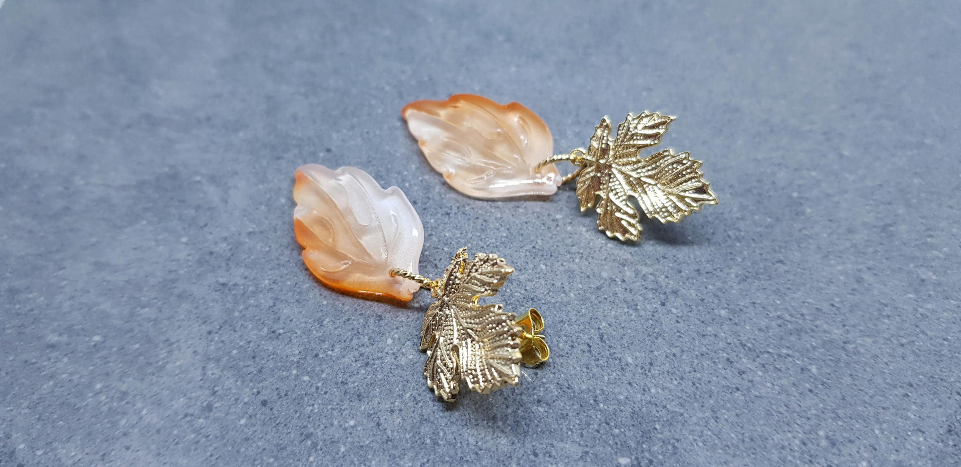 Glass Leaf Earrings, Brass Stud Earrings, Fall Earrings, Tree Earrings, Leaf Jewelry, Maple Leaf, Autumn Colours