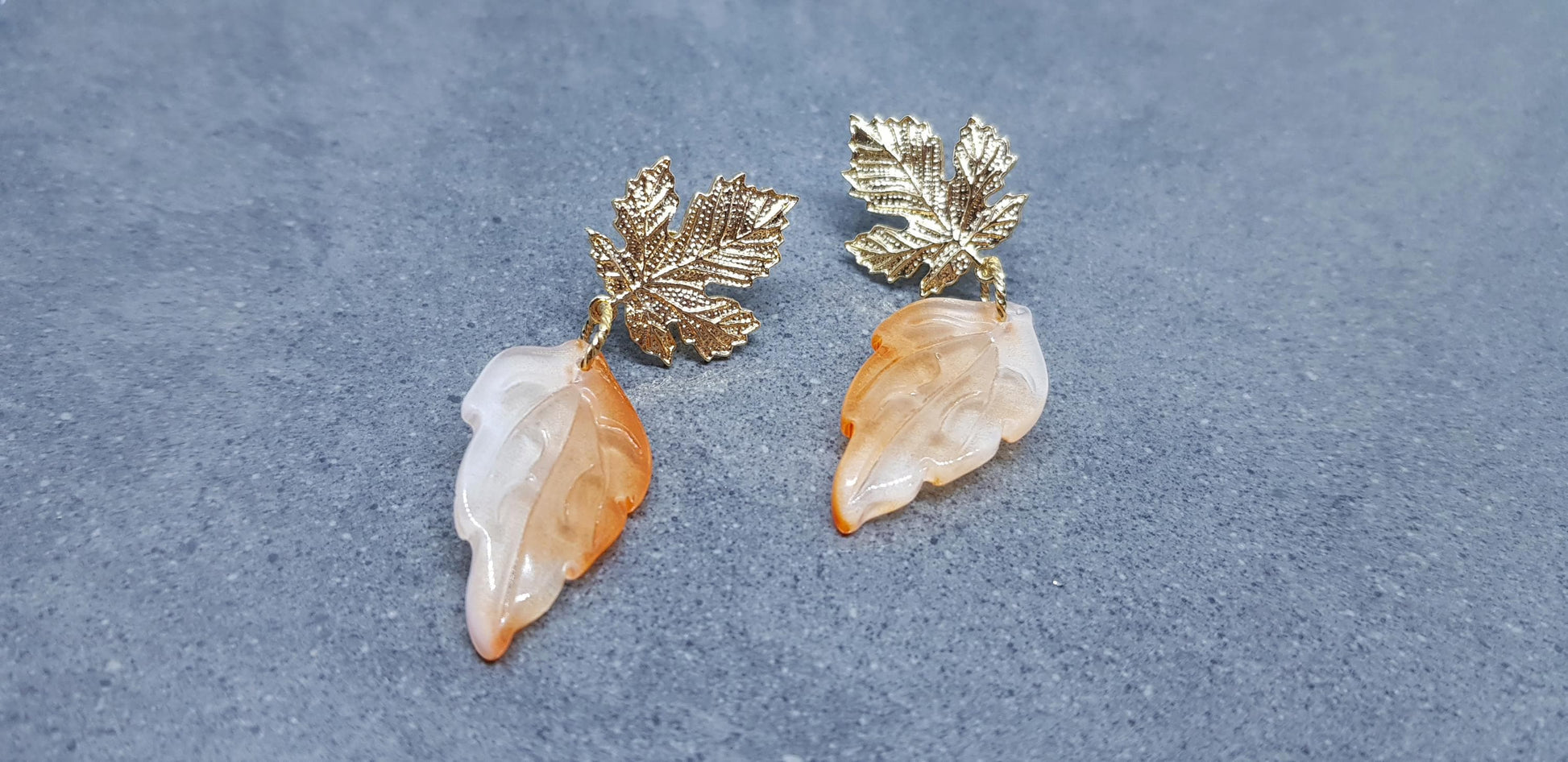 Glass Leaf Earrings, Brass Stud Earrings, Fall Earrings, Tree Earrings, Leaf Jewelry, Maple Leaf, Autumn Colours