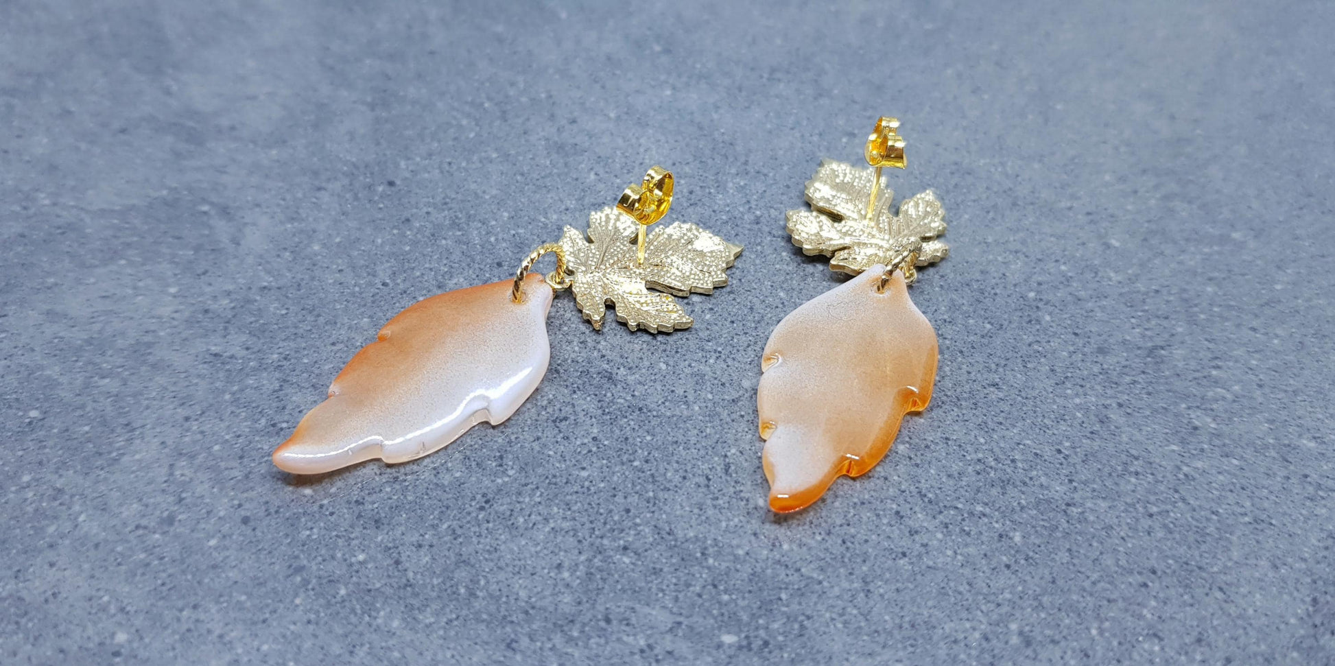 Glass Leaf Earrings, Brass Stud Earrings, Fall Earrings, Tree Earrings, Leaf Jewelry, Maple Leaf, Autumn Colours