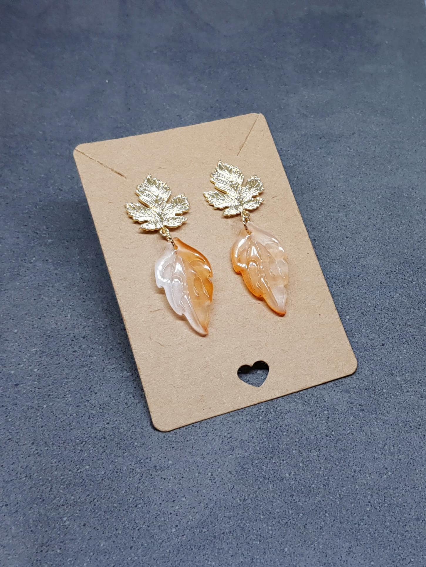 Glass Leaf Earrings, Brass Stud Earrings, Fall Earrings, Tree Earrings, Leaf Jewelry, Maple Leaf, Autumn Colours