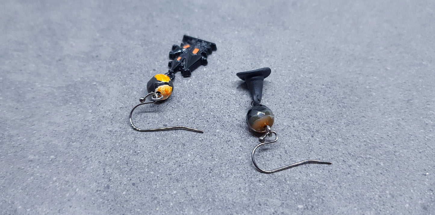 Haunted House Earrings, Hypoallergenic Ear Wires, Autumn Fall Earrings, Natural Fire Crackle Agate Beads, Halloween Earrings, Hallows Eve