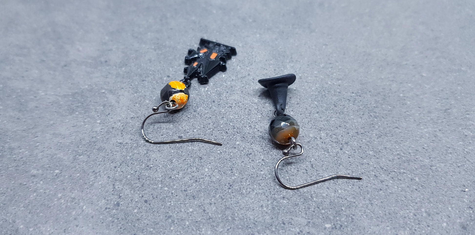 Haunted House Earrings, Hypoallergenic Ear Wires, Autumn Fall Earrings, Natural Fire Crackle Agate Beads, Halloween Earrings, Hallows Eve