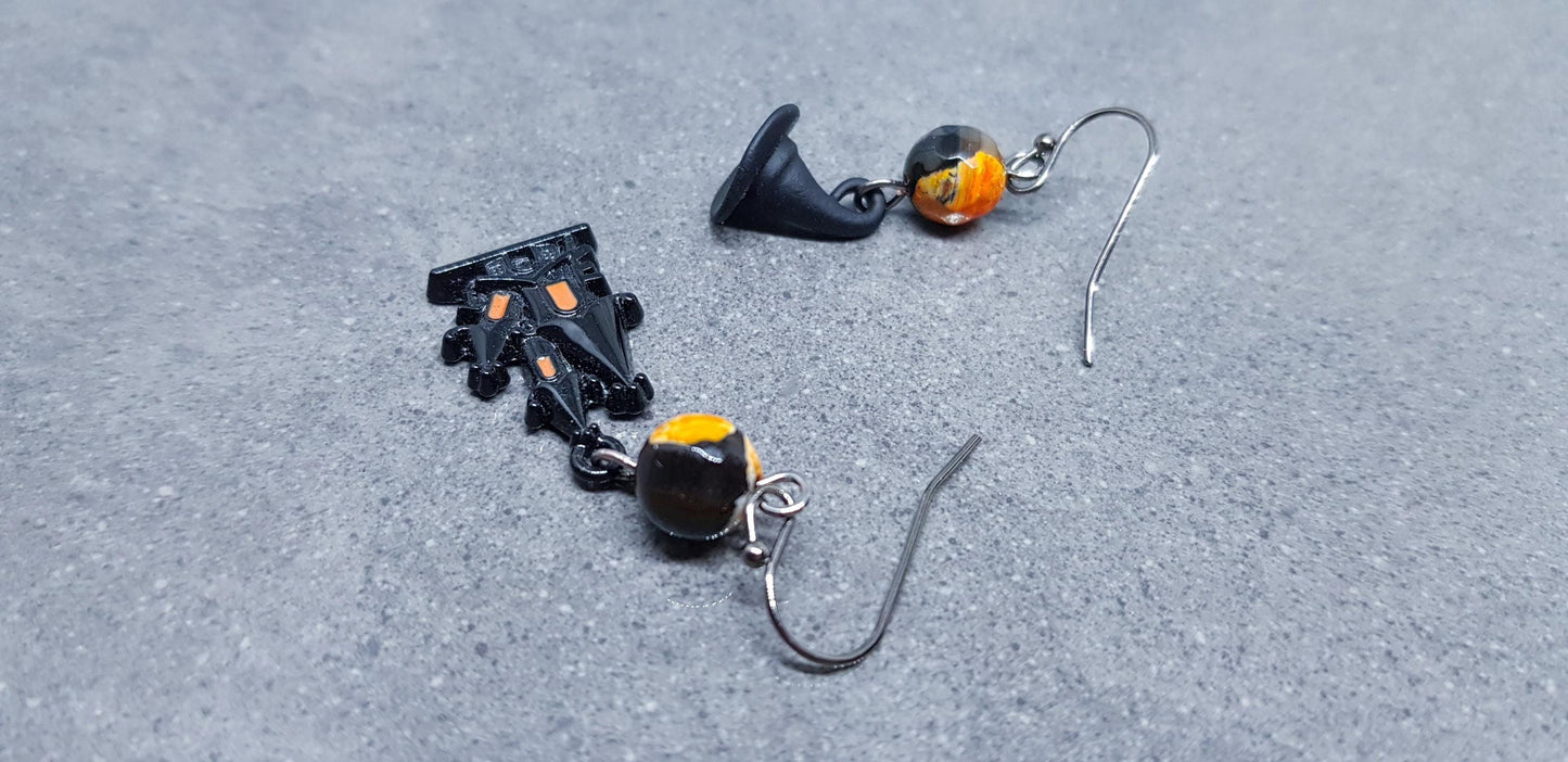 Haunted House Earrings, Hypoallergenic Ear Wires, Autumn Fall Earrings, Natural Fire Crackle Agate Beads, Halloween Earrings, Hallows Eve