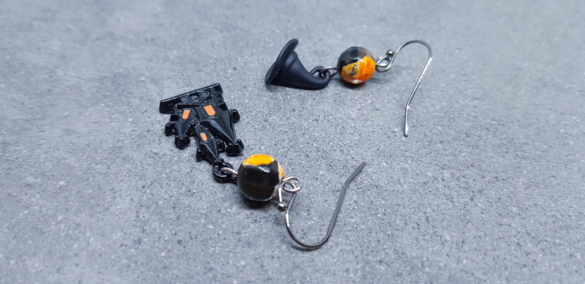 Haunted House Earrings, Hypoallergenic Ear Wires, Autumn Fall Earrings, Natural Fire Crackle Agate Beads, Halloween Earrings, Hallows Eve