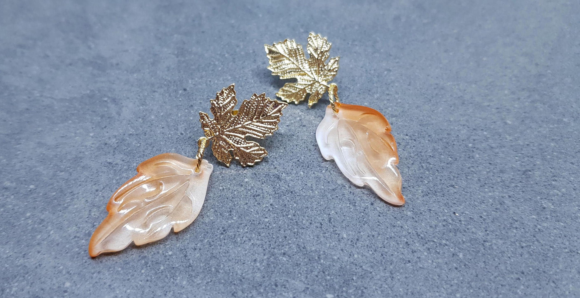 Glass Leaf Earrings, Brass Stud Earrings, Fall Earrings, Tree Earrings, Leaf Jewelry, Maple Leaf, Autumn Colours