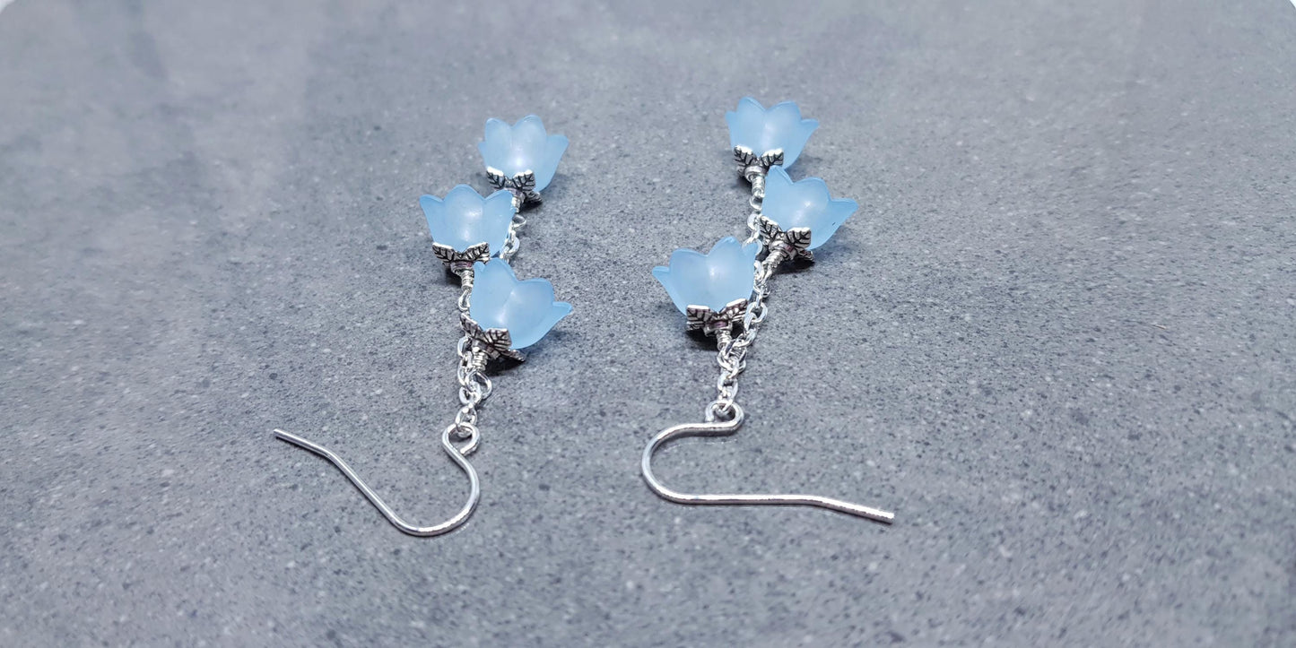 Flower Earrings, Hypoallergenic Ear Wires, Light Blue Earrings, Boho Jewelry, Simple Vintage Earrings