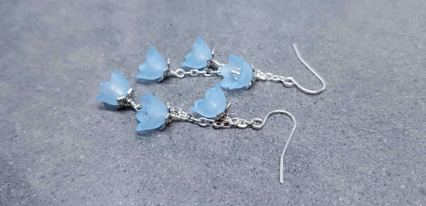 Flower Earrings, Hypoallergenic Ear Wires, Light Blue Earrings, Boho Jewelry, Simple Vintage Earrings