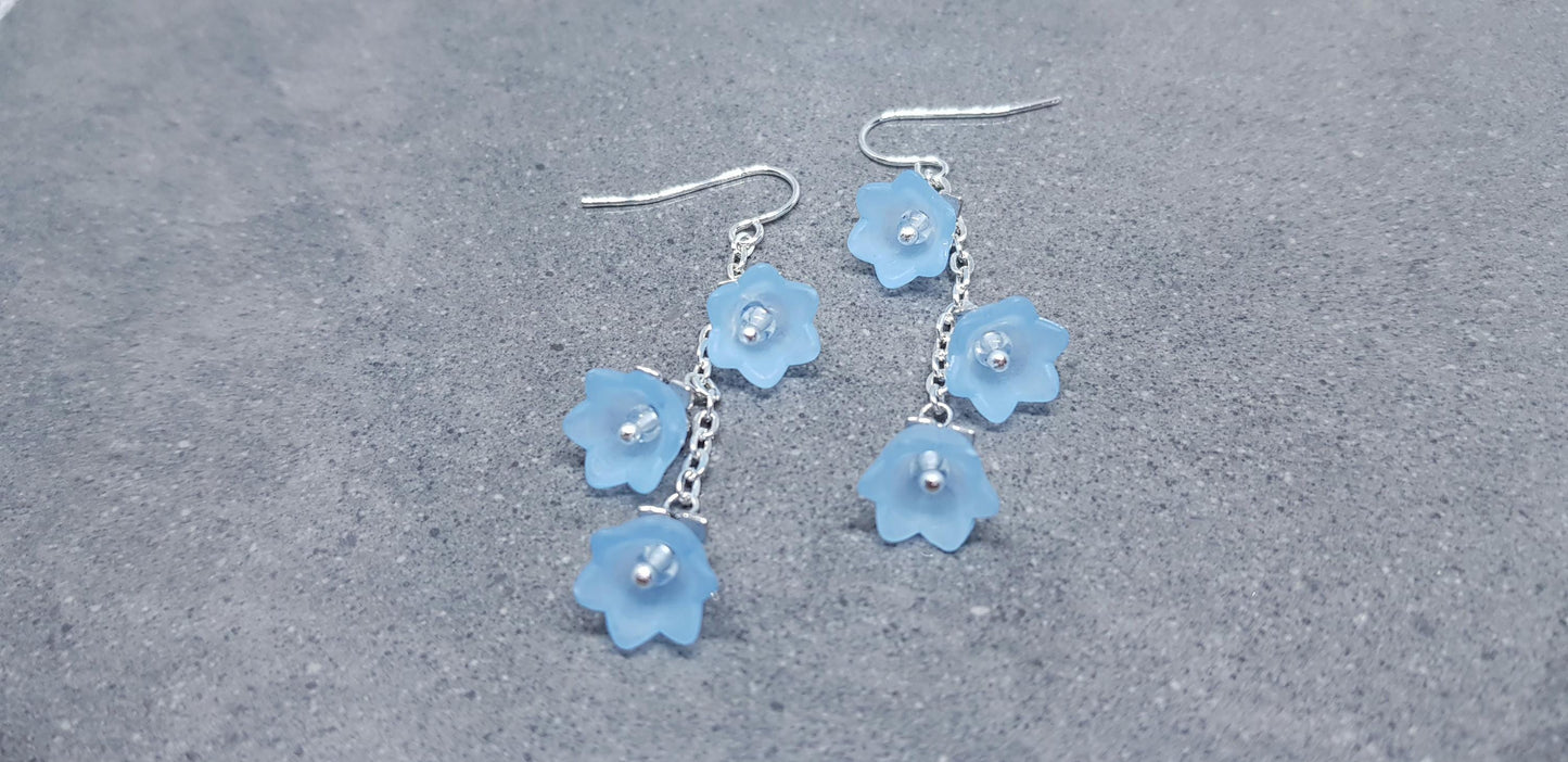 Flower Earrings, Hypoallergenic Ear Wires, Light Blue Earrings, Boho Jewelry, Simple Vintage Earrings