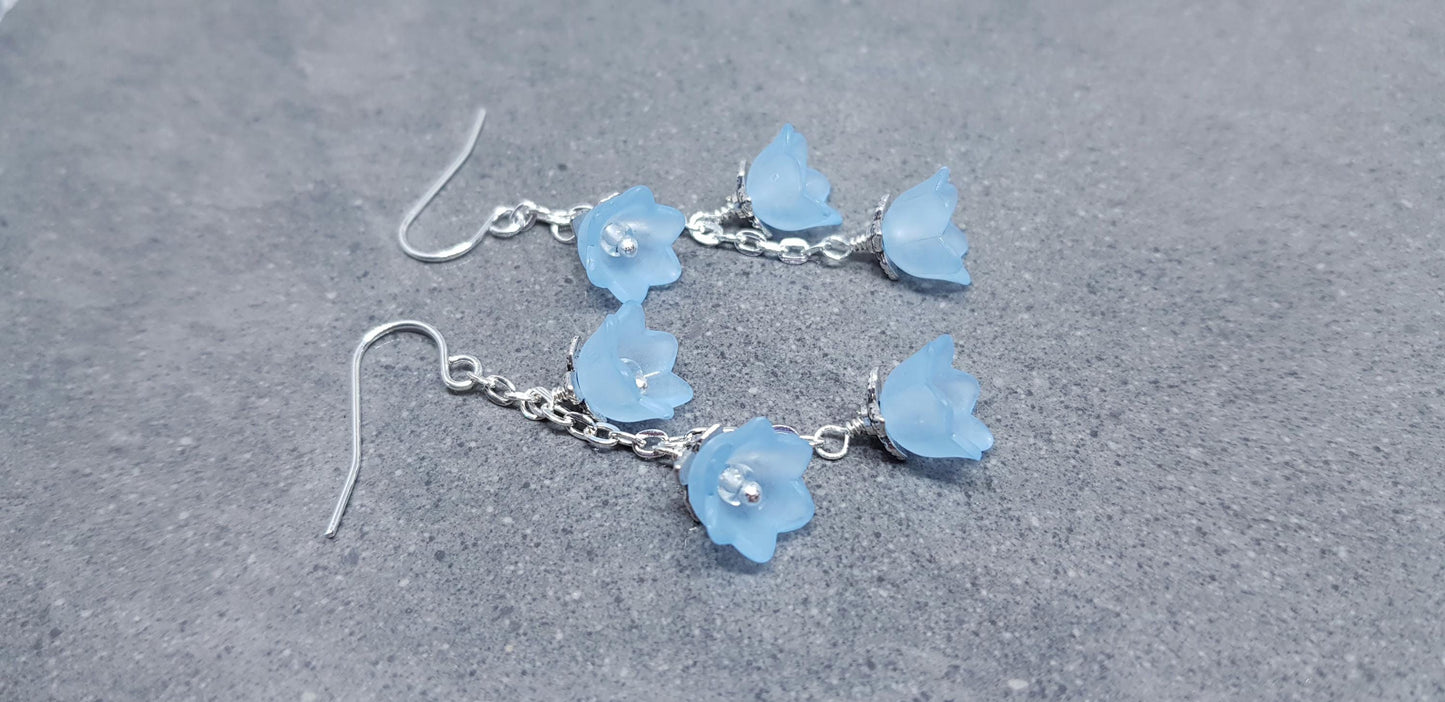 Flower Earrings, Hypoallergenic Ear Wires, Light Blue Earrings, Boho Jewelry, Simple Vintage Earrings