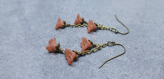 Flower Earrings, Hypoallergenic Ear Wires, Boho Jewelry, Brown Earrings, Vintage Earrings, Fall/Autumn Earrings
