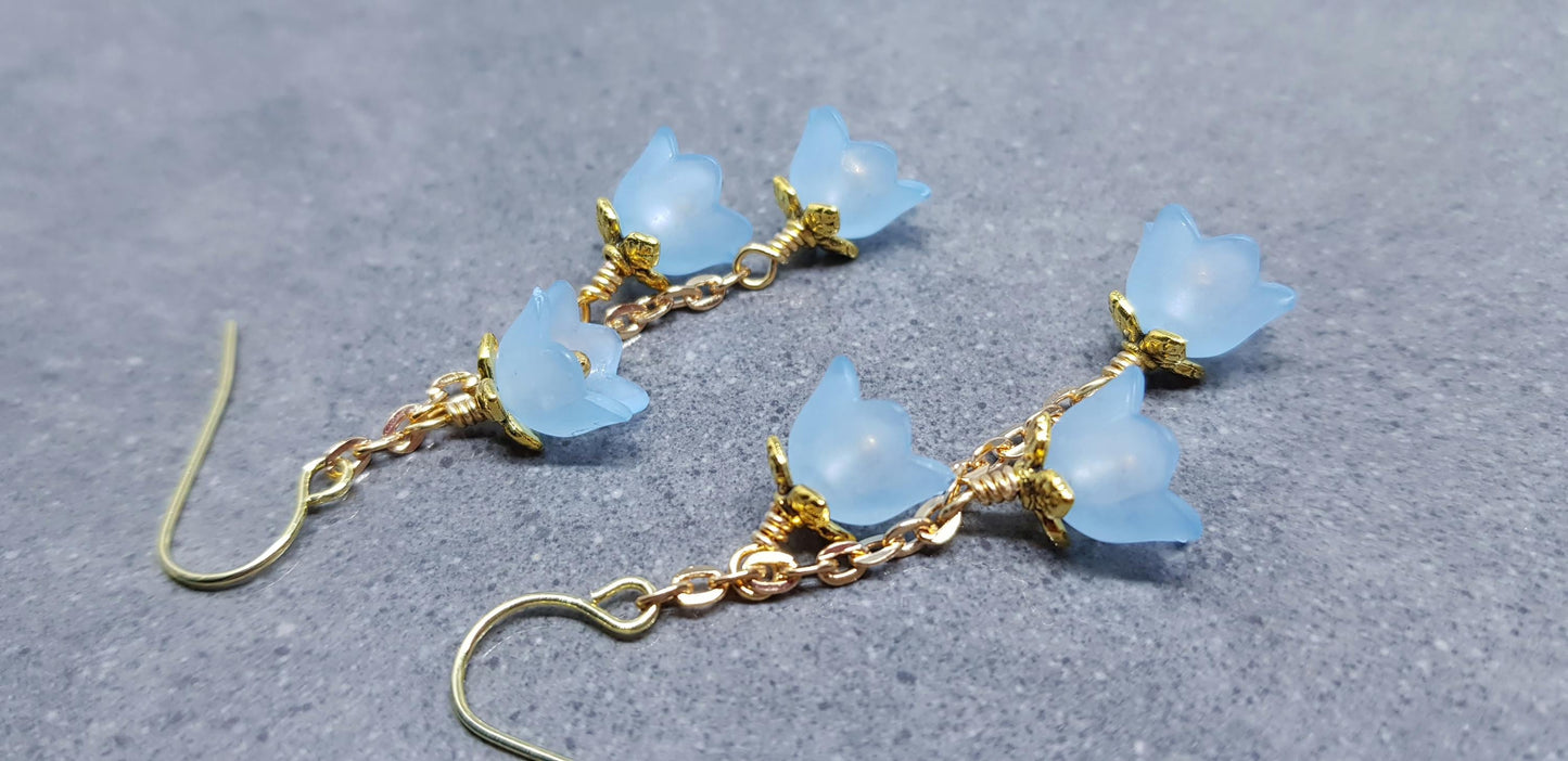 Flower Earrings, Hypoallergenic Ear Wires, Light Blue Earrings, Boho Jewelry, Simple Vintage Earrings