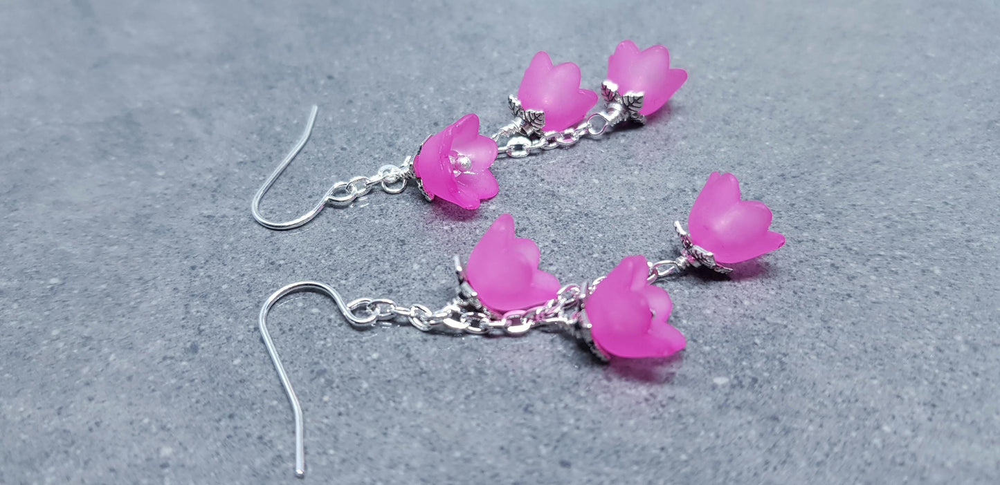 Flower Earrings, Hypoallergenic Ear Wires, Hot Pink Earrings, Boho Jewelry, Simple Vintage Earrings