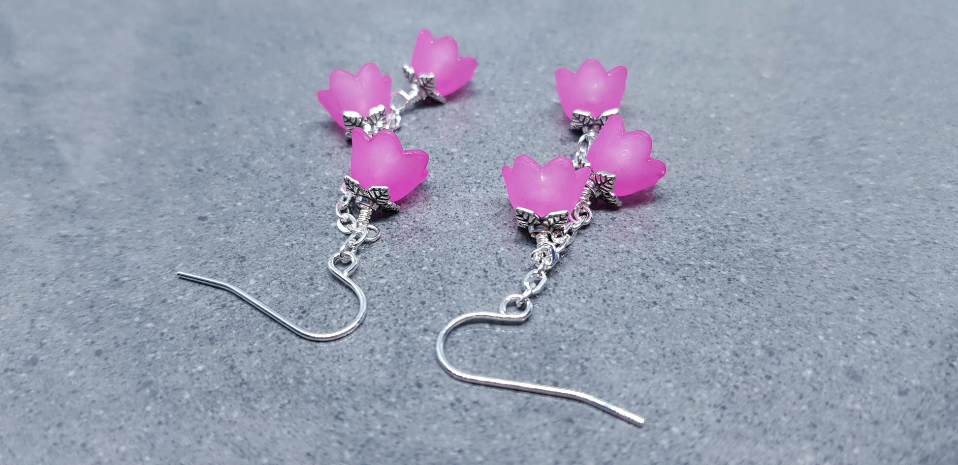 Flower Earrings, Hypoallergenic Ear Wires, Hot Pink Earrings, Boho Jewelry, Simple Vintage Earrings