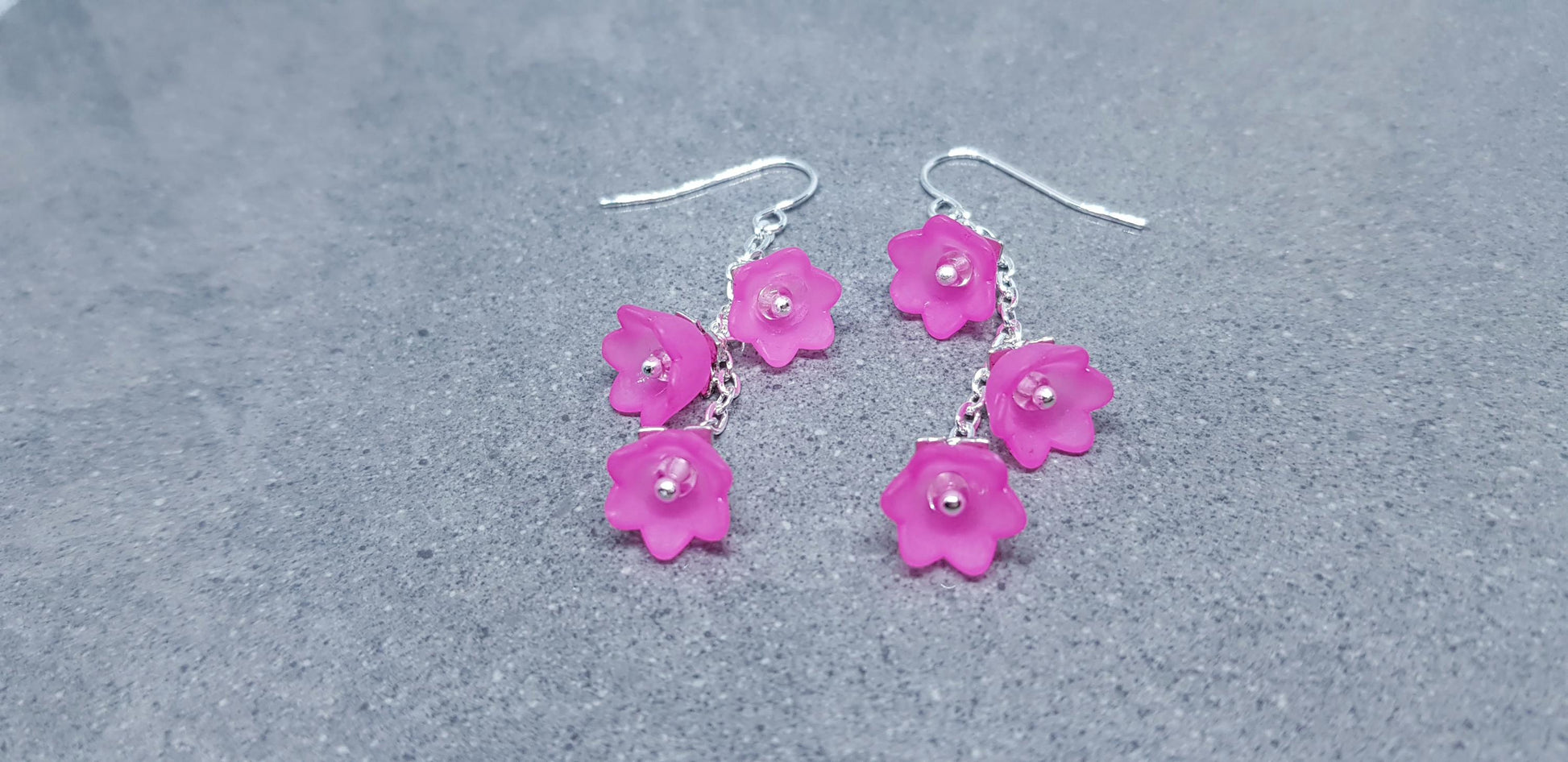 Flower Earrings, Hypoallergenic Ear Wires, Hot Pink Earrings, Boho Jewelry, Simple Vintage Earrings