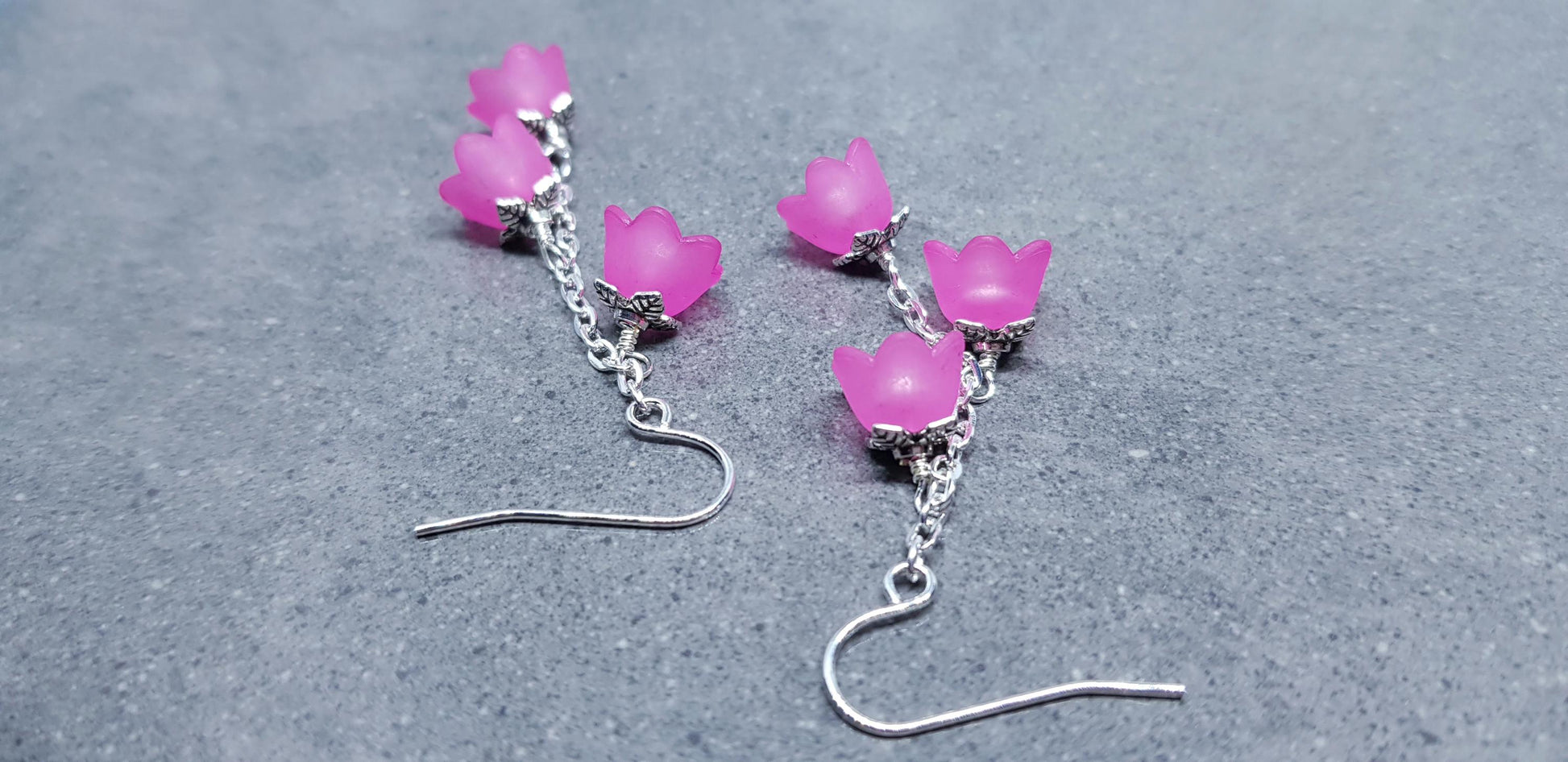 Flower Earrings, Hypoallergenic Ear Wires, Hot Pink Earrings, Boho Jewelry, Simple Vintage Earrings