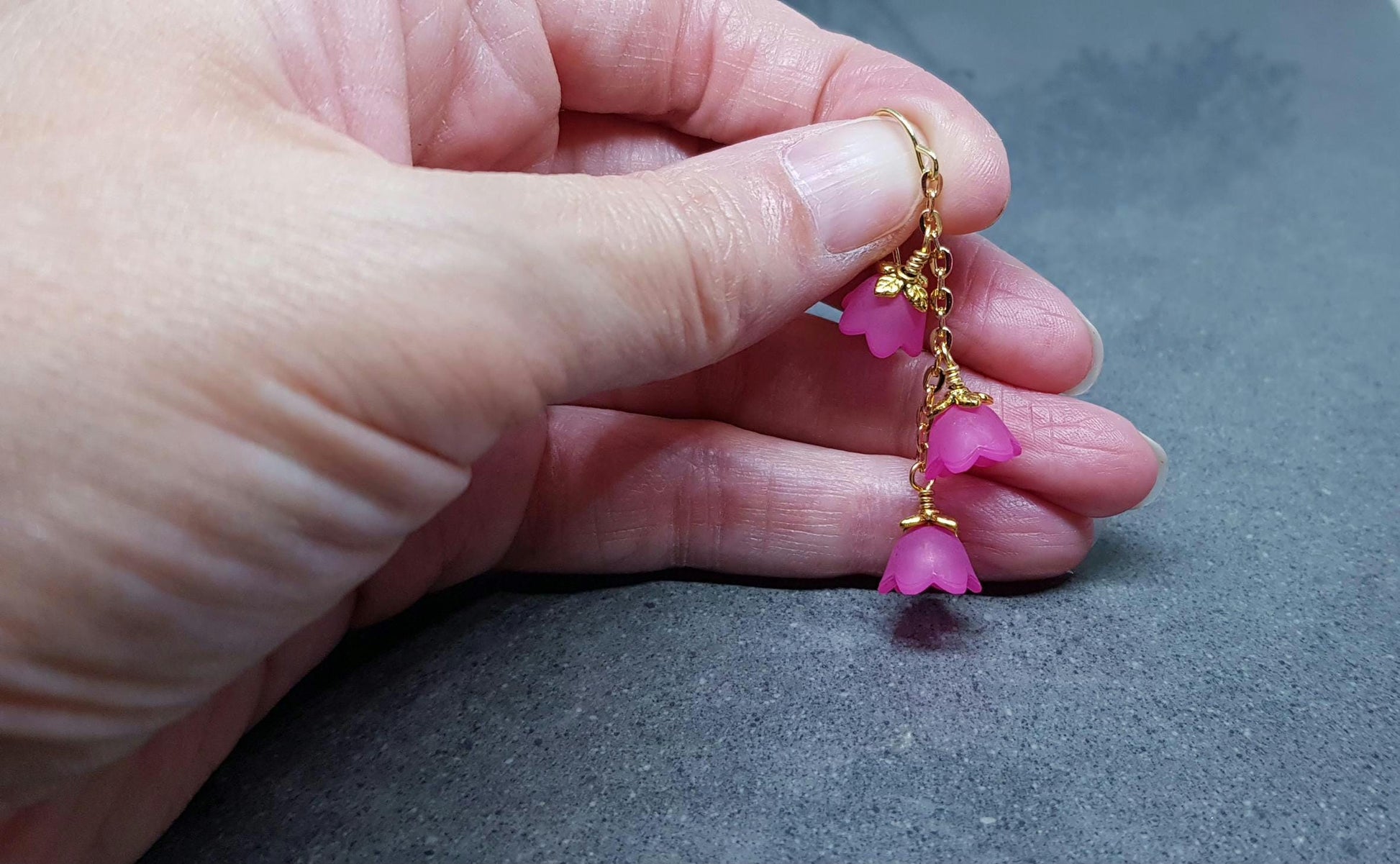 Flower Earrings, Hypoallergenic Ear Wires, Hot Pink Earrings, Boho Jewelry, Simple Vintage Earrings