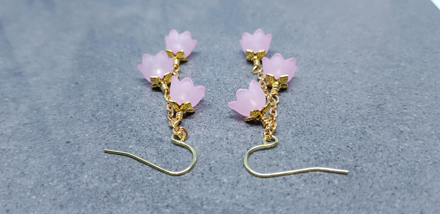 Flower Earrings, Hypoallergenic Ear Wires, Pale Pink Earrings, Boho Jewelry, Simple Vintage Earrings