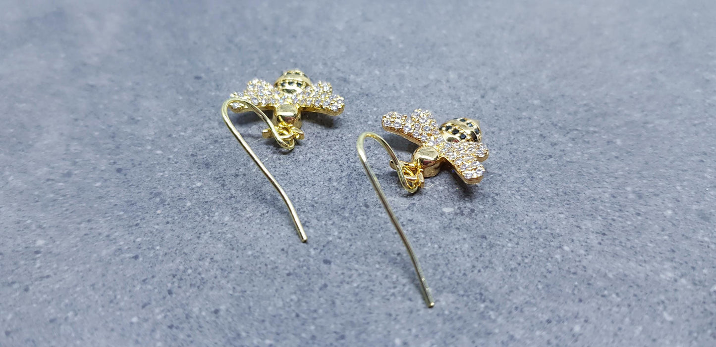 Bee Earrings, Hypoallergenic Ear Wires, Bumble Bee Earrings, Gold Earrings, Bee Lovers Earrings, Cubic Zirconia Earrings