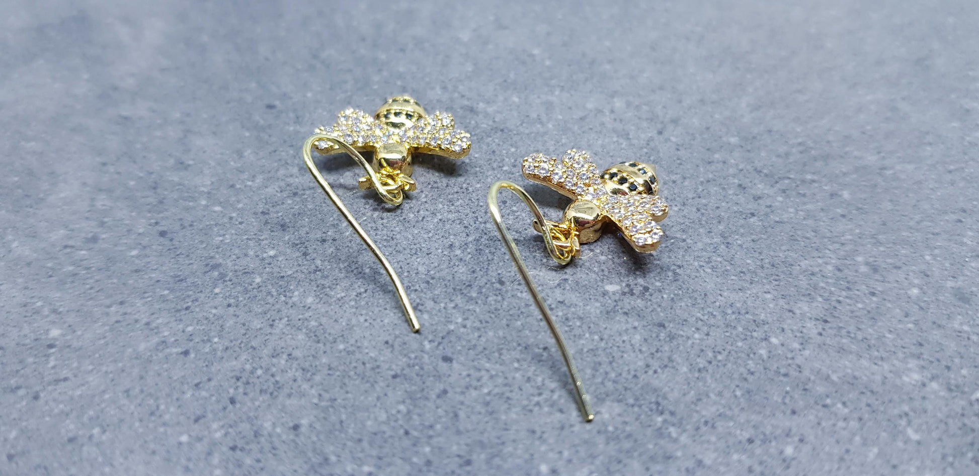 Bee Earrings, Hypoallergenic Ear Wires, Bumble Bee Earrings, Gold Earrings, Bee Lovers Earrings, Cubic Zirconia Earrings