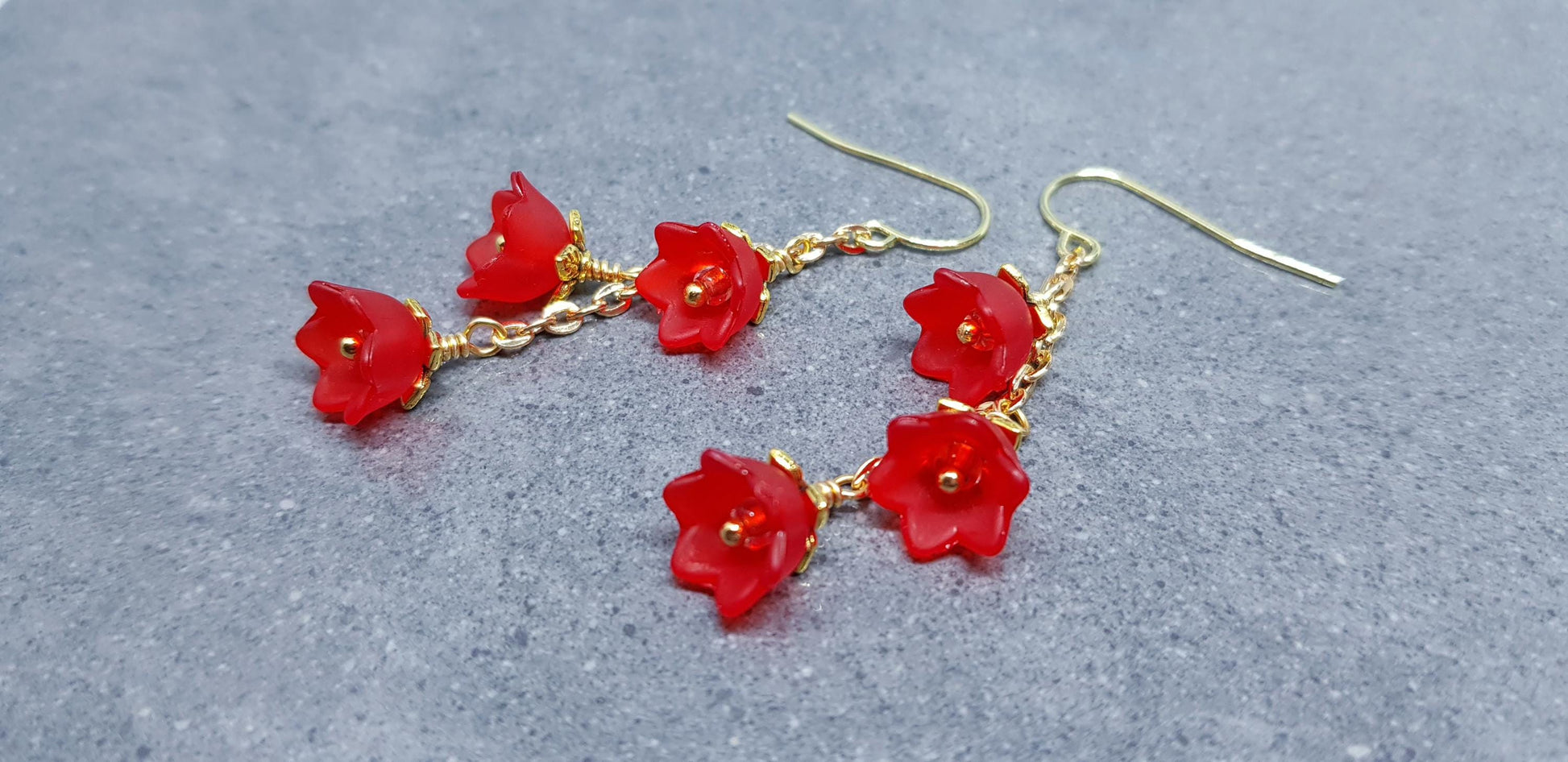 Flower Earrings, Hypoallergenic Ear Wires, Red Earrings, Boho Jewelry, Simple Vintage Earrings