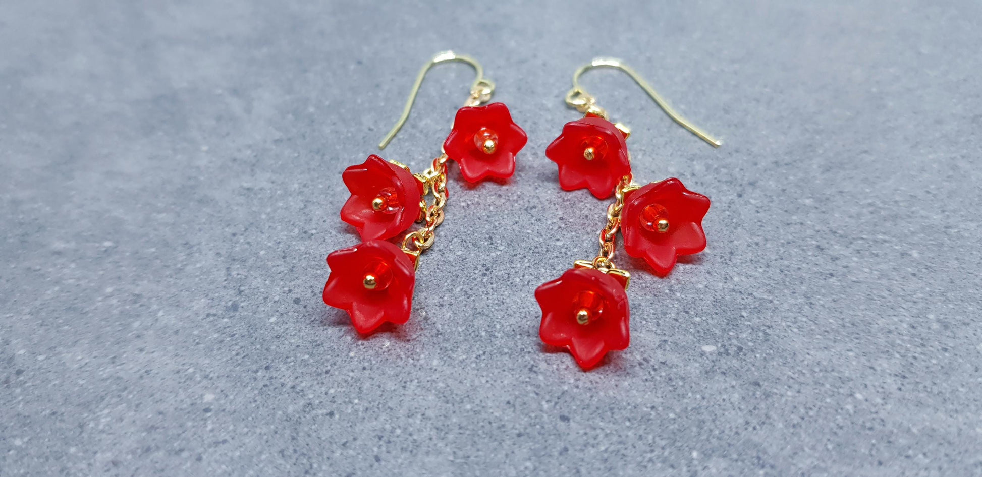 Flower Earrings, Hypoallergenic Ear Wires, Red Earrings, Boho Jewelry, Simple Vintage Earrings