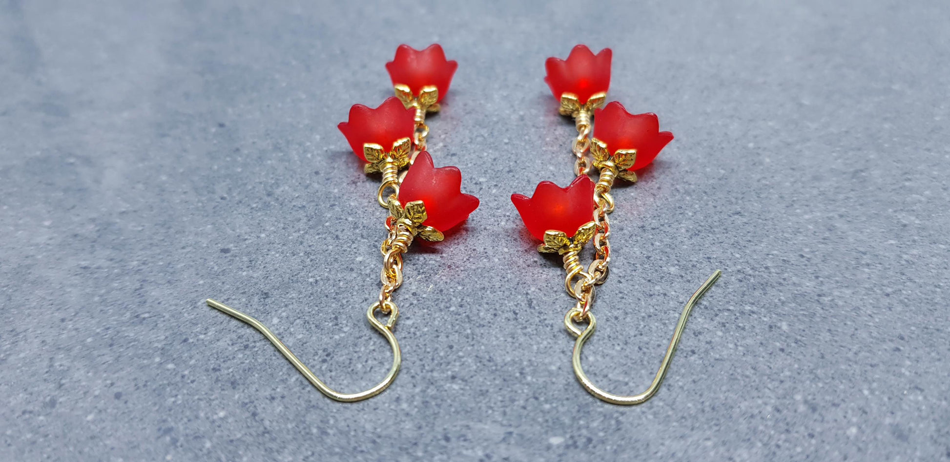 Flower Earrings, Hypoallergenic Ear Wires, Red Earrings, Boho Jewelry, Simple Vintage Earrings