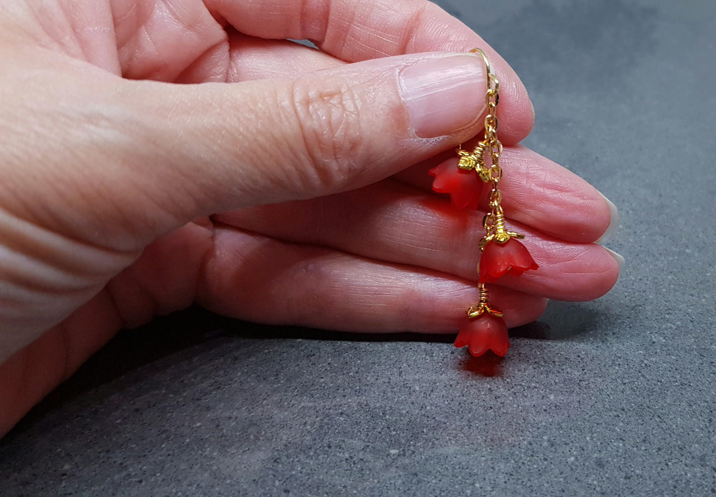 Flower Earrings, Hypoallergenic Ear Wires, Red Earrings, Boho Jewelry, Simple Vintage Earrings