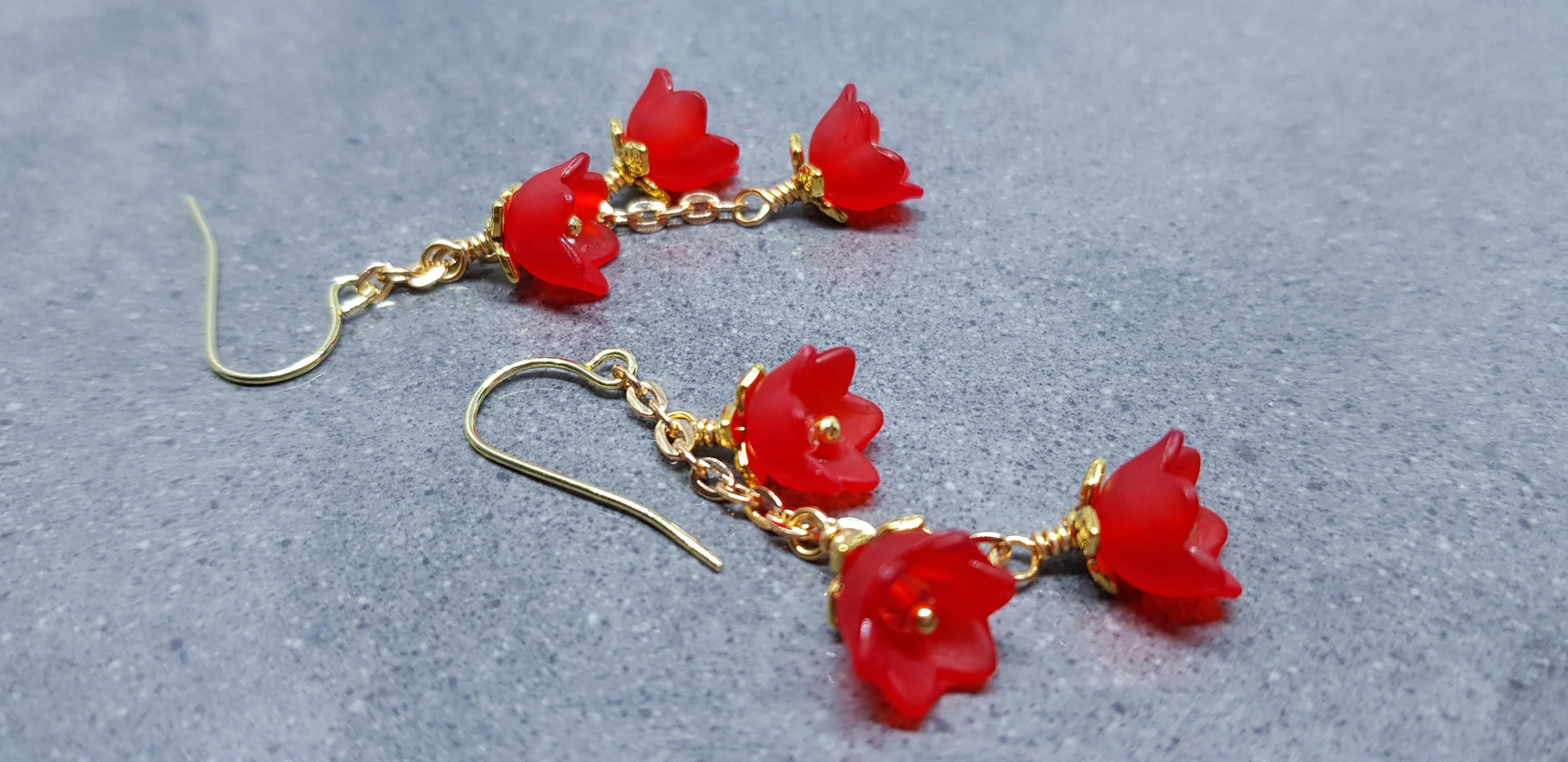 Flower Earrings, Hypoallergenic Ear Wires, Red Earrings, Boho Jewelry, Simple Vintage Earrings