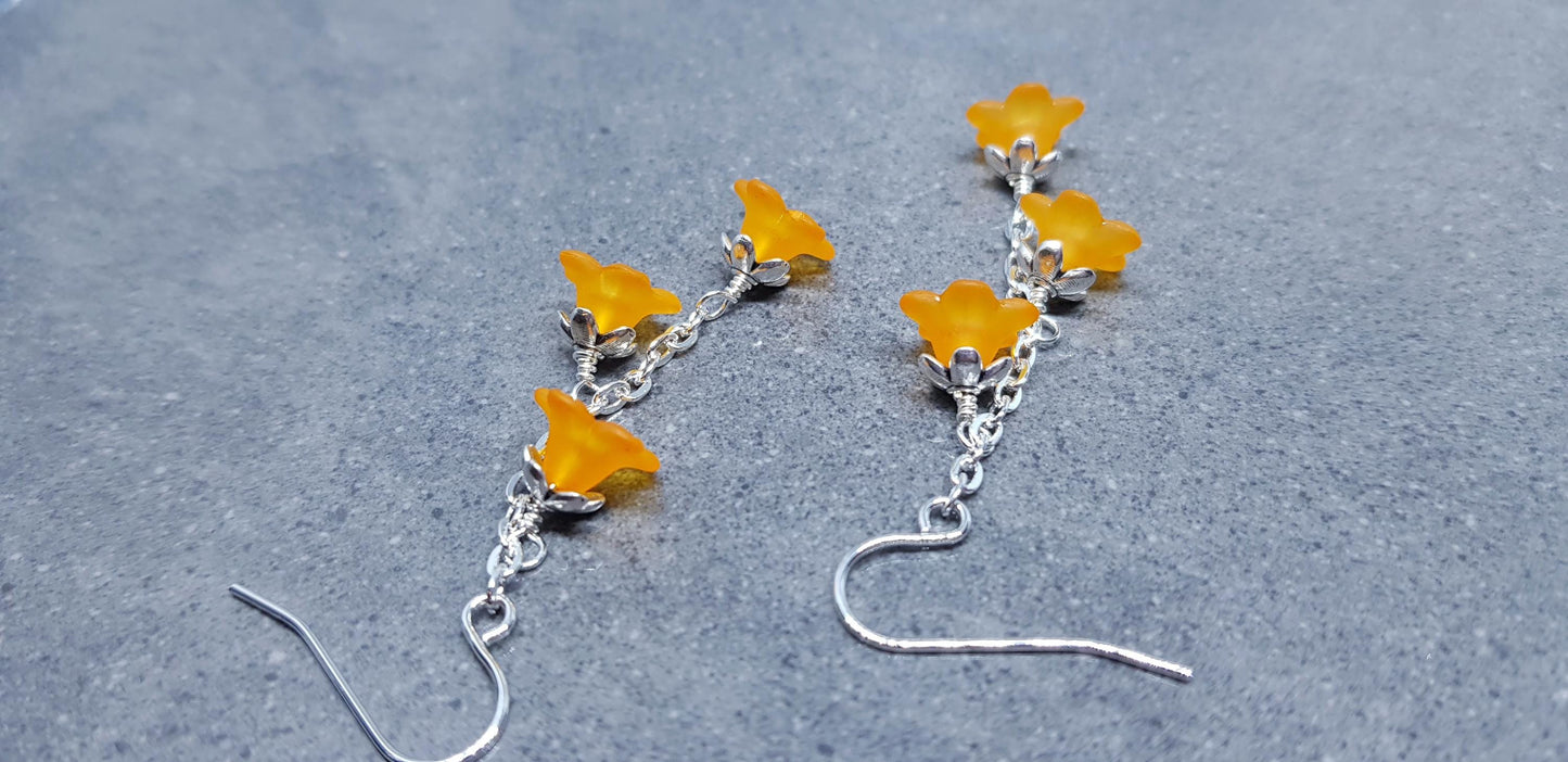 Flower Earrings, Hypoallergenic Ear Wires, Orange Earrings, Boho Jewelry, Simple Vintage Earrings