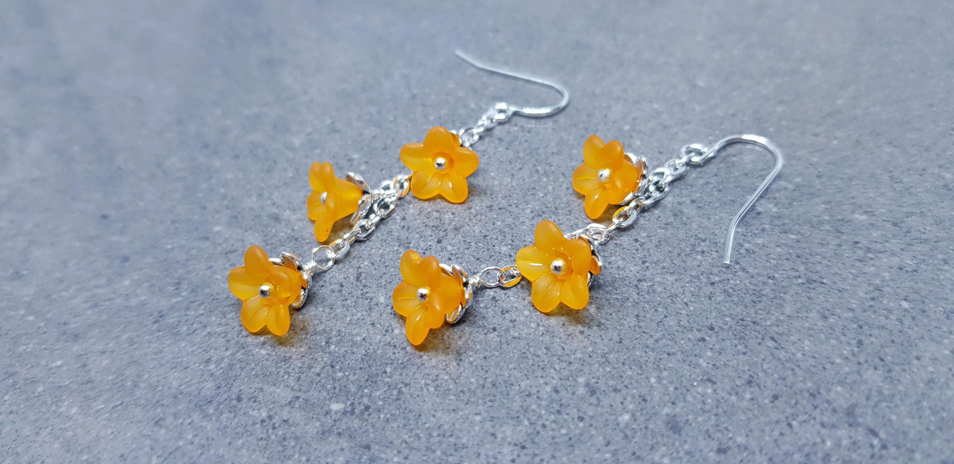 Flower Earrings, Hypoallergenic Ear Wires, Orange Earrings, Boho Jewelry, Simple Vintage Earrings