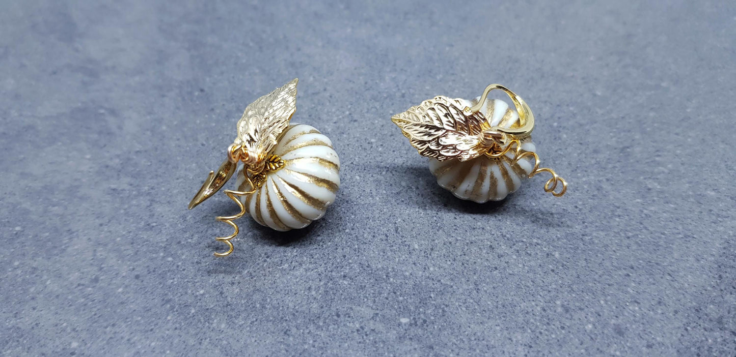 White Pumpkin Earrings, Hypoallergenic Ear Wires, Gold Earrings, Pumpkin Jewelry, Autumn Earrings, Fall Halloween, Thanksgiving