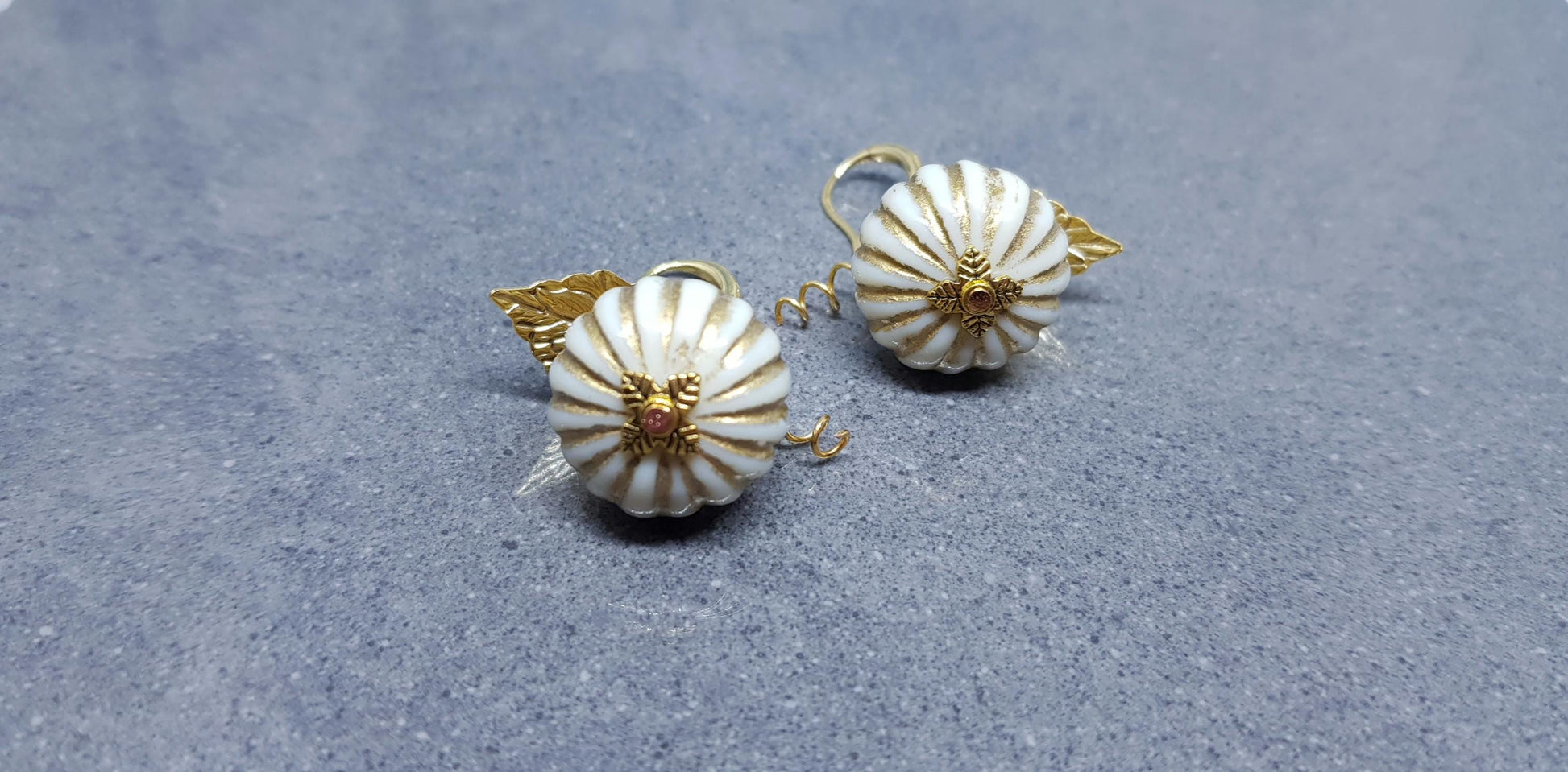 White Pumpkin Earrings, Hypoallergenic Ear Wires, Gold Earrings, Pumpkin Jewelry, Autumn Earrings, Fall Halloween, Thanksgiving