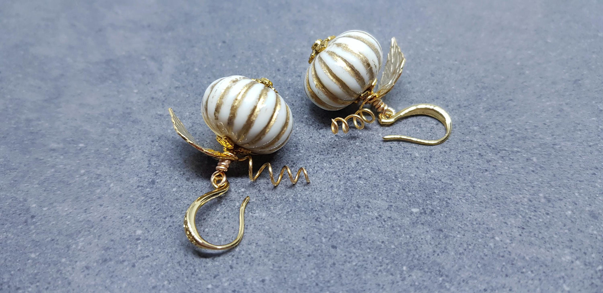 White Pumpkin Earrings, Hypoallergenic Ear Wires, Gold Earrings, Pumpkin Jewelry, Autumn Earrings, Fall Halloween, Thanksgiving