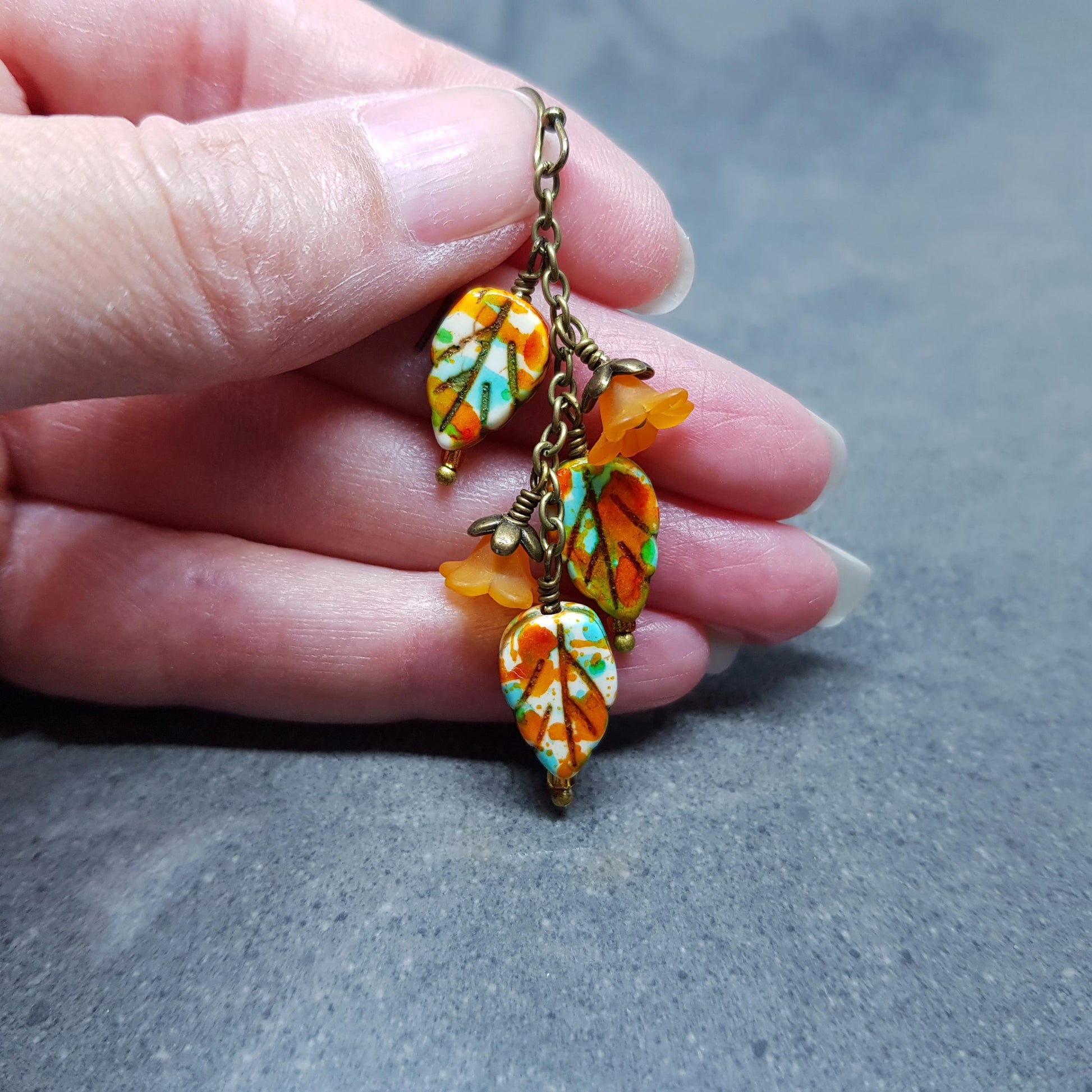 Glass Leaf Earrings, Hypoallergenic Ear Wires, Fall Earrings, Burnt Orange, Autumn Leaves, Autumnal, Boho Jewelry