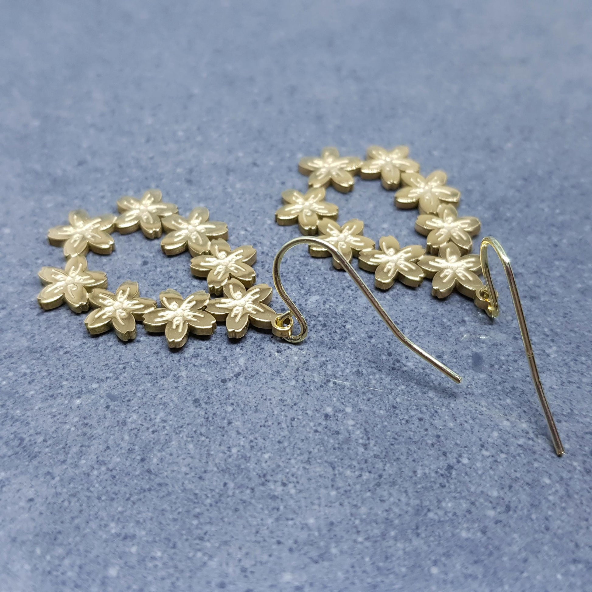 Cherry Blossom Flower Teardrop Earrings, Hypoallergenic Ear Wires, Flower Jewellery, 18K Gold Plated, Detailed and Pretty