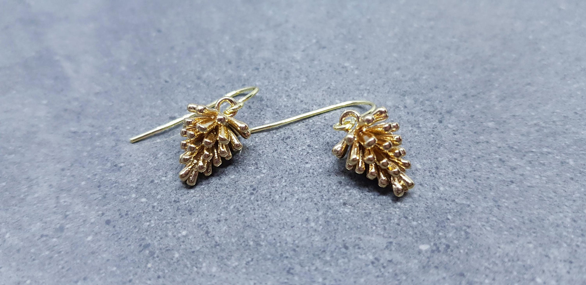 Gold Pinecone Earrings, Hypoallergenic Ear Wires, Autumn Winter Jewelry, Brass Earrings, 18k Real Light Gold Plated