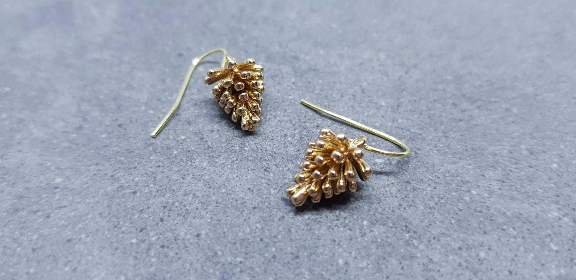 Gold Pinecone Earrings, Hypoallergenic Ear Wires, Autumn Winter Jewelry, Brass Earrings, 18k Real Light Gold Plated