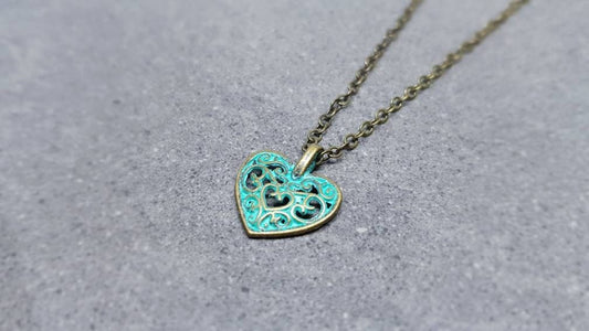 Heart Choker, Minimalistic Choker, Antique Bronze verdigris Tone Choker, Verdigris Heart Necklace, Heart Necklace