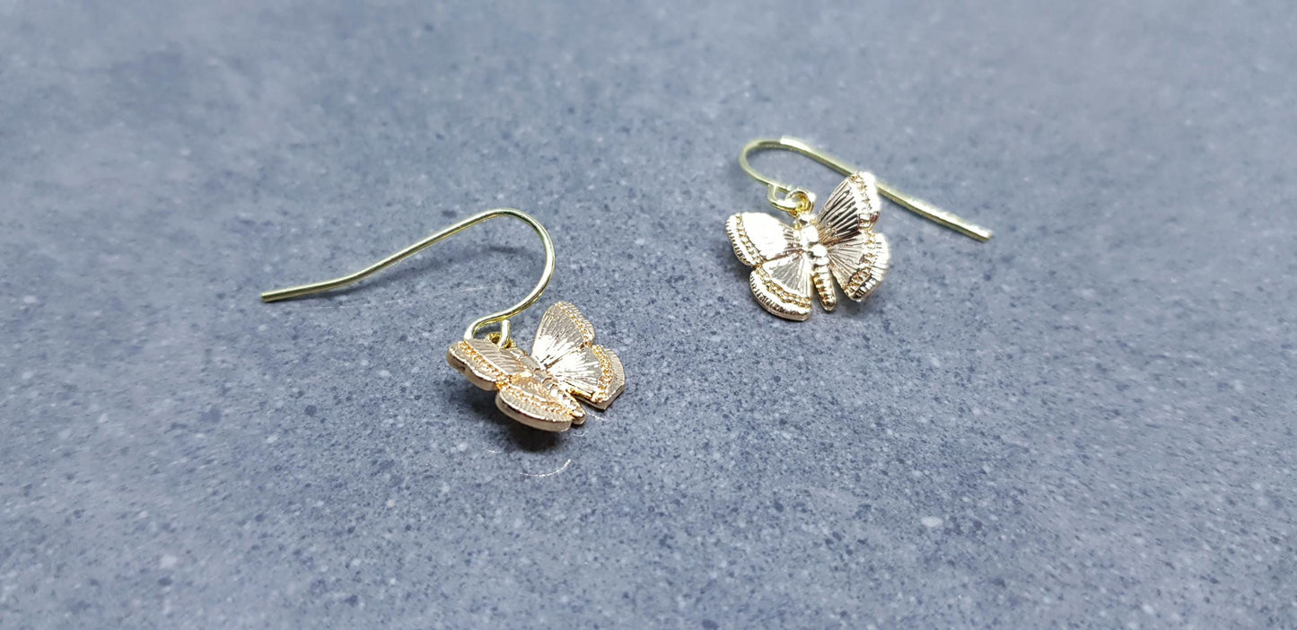 Butterfly Earrings, Hypoallergenic Ear Wires, Gold Butterfly Jewelry, Gift for her
