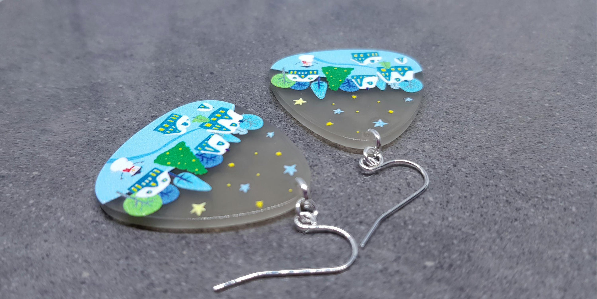Christmas Scene Earrings, Hypoallergenic Ear Wires, Christmas Earrings, Festive Earrings
