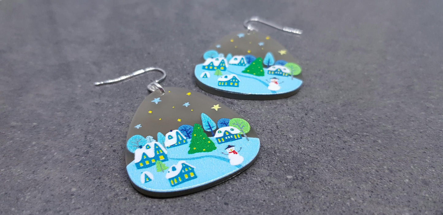 Christmas Scene Earrings, Hypoallergenic Ear Wires, Christmas Earrings, Festive Earrings