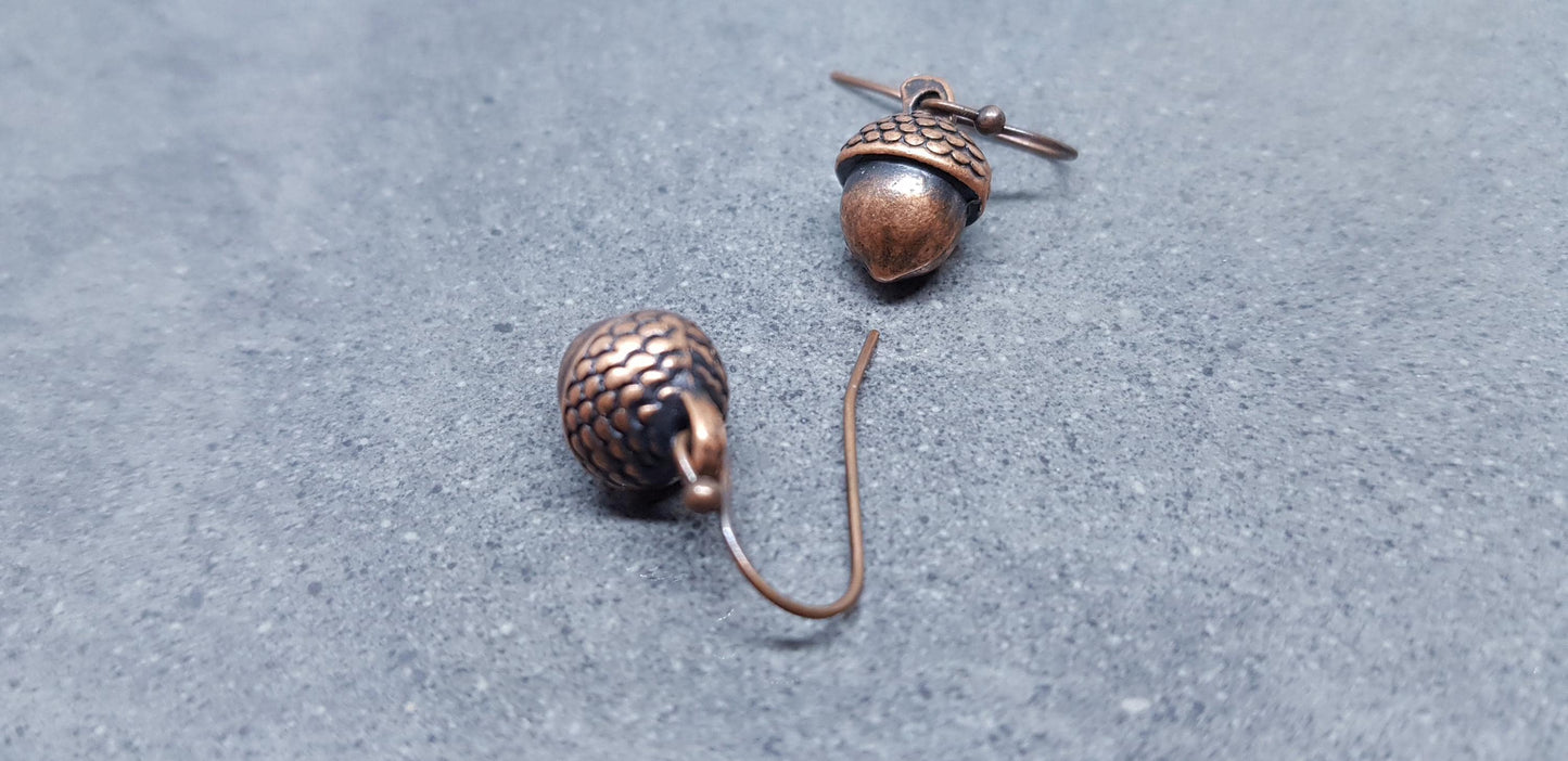Large Acorn Earrings, Hypoallergenic Ear Wires, Fall Earrings, Copper Earrings, Autumn Earrings