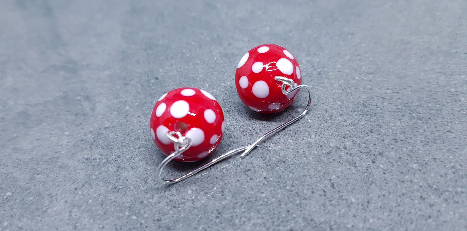 Glass Mushroom Earrings, Hypoallergenic Ear Wires, Toad Stool Earrings, Glass jewellery