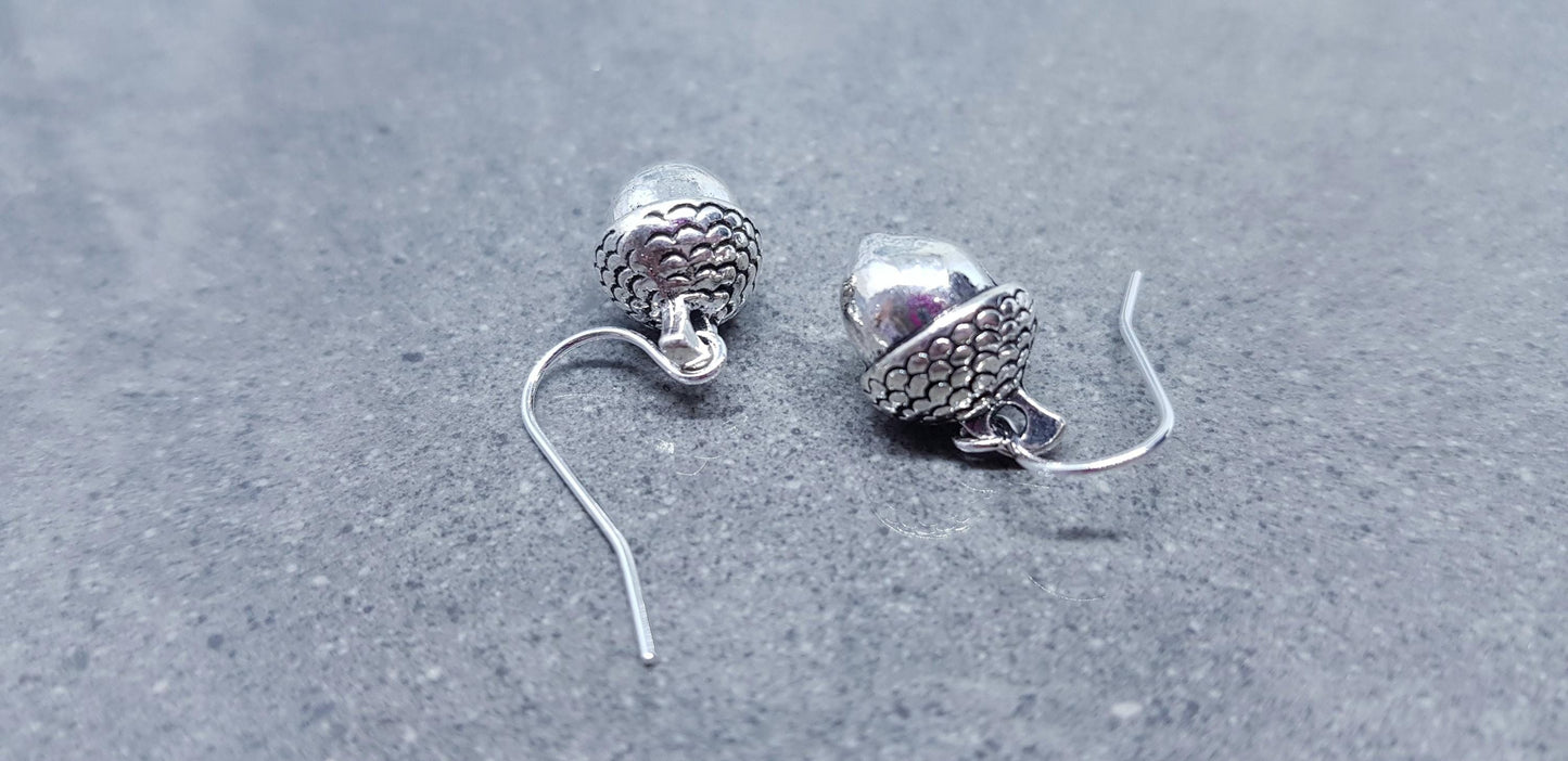 Large Acorn Earrings, Hypoallergenic Ear Wires, Sterling Silver Ear Wires, Fall Earrings, Silver Earrings, Autumn Earrings